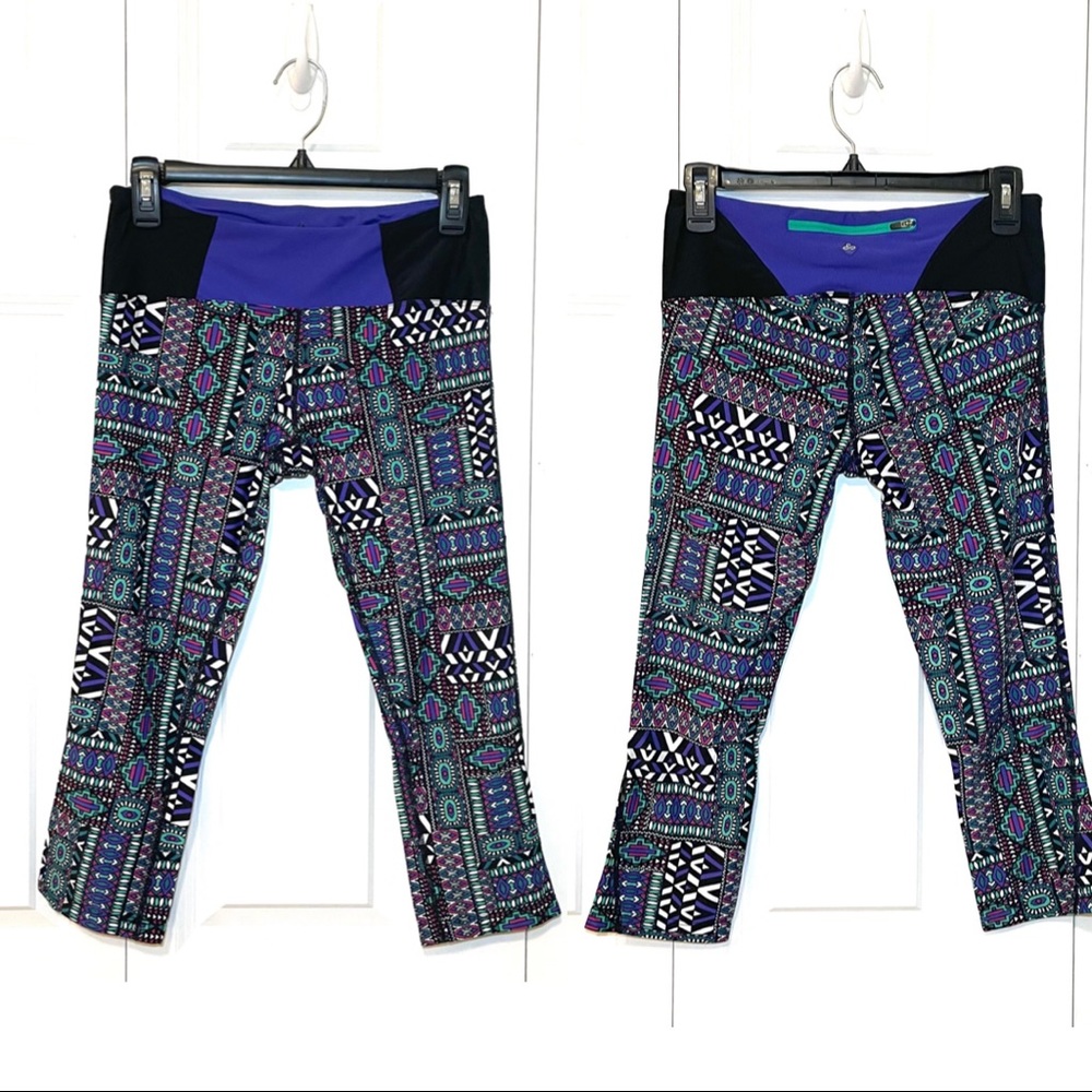 prAna Pillar Crop Legging Purple Teal Geo Print Chakara Fabric Small